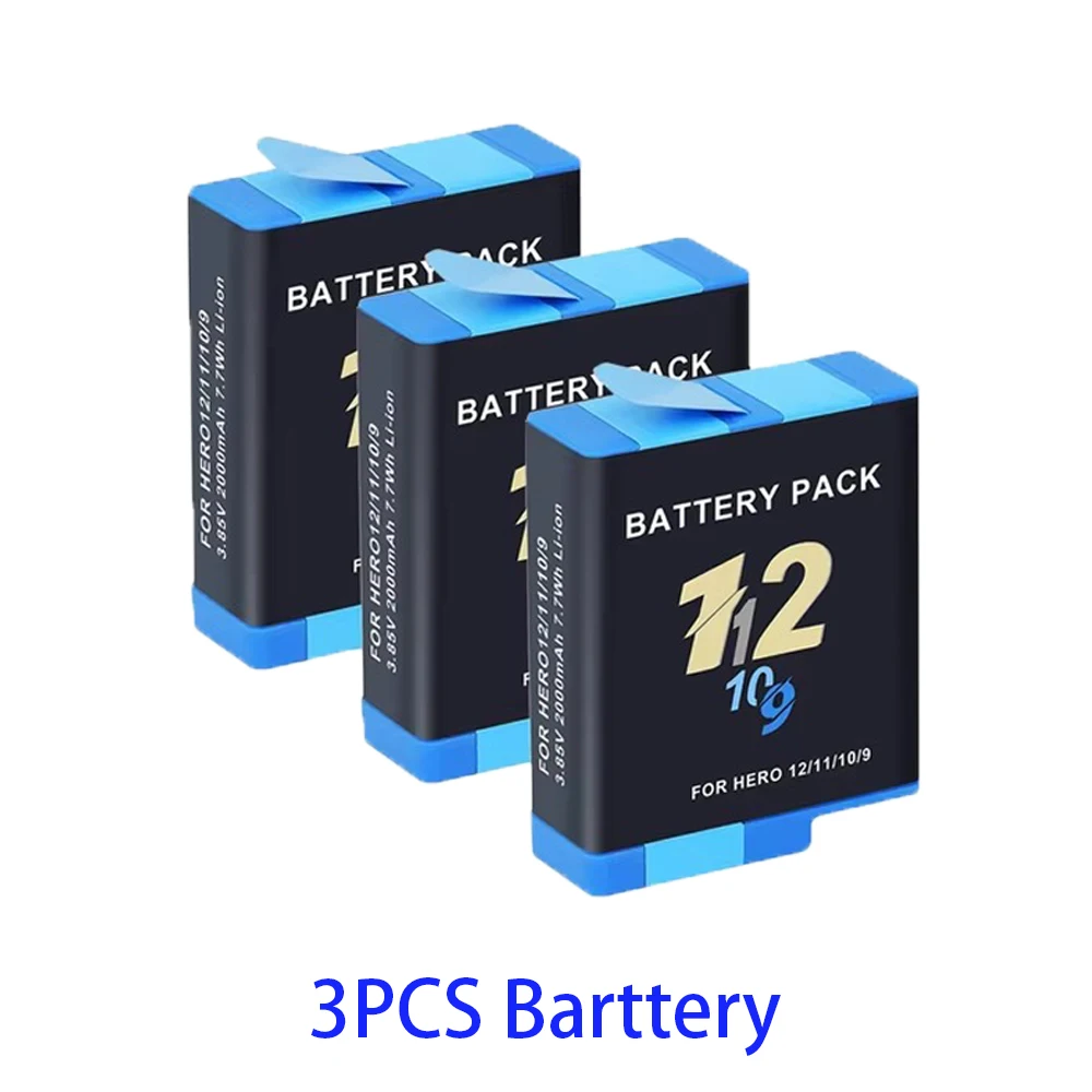 Batterij Voor GoPro Hero 12 11 10 9 Motion Camera 2000mAh Batterij Snellader Box Voor GoPro Hero Oplaadbare Batterij Accessoires