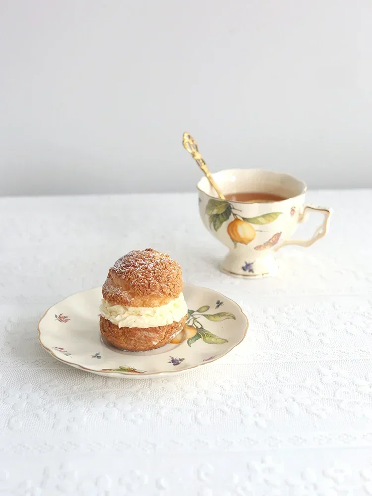 European Court Style  Retro Lemon Tea Cup Plate French Coffee Cup Plate,new Bone Ceramics, British Style