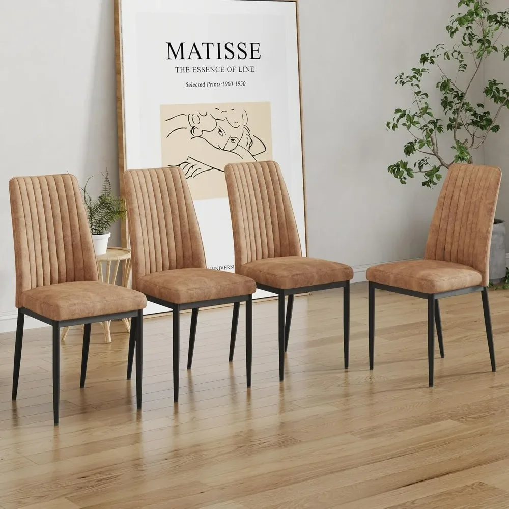 Modern Dining Room Chairs, Metal Chairs with PU Leather and Chrome Leg High Back, Metal Kitchen Chairs