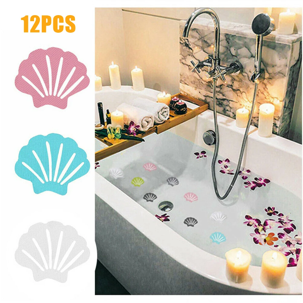 12pcs Shell Shape Anti Slip Stickers Anti Slip Bath Grip Stickers Shower Strips Pad Waterproof Adhesive Floor Safety Tape