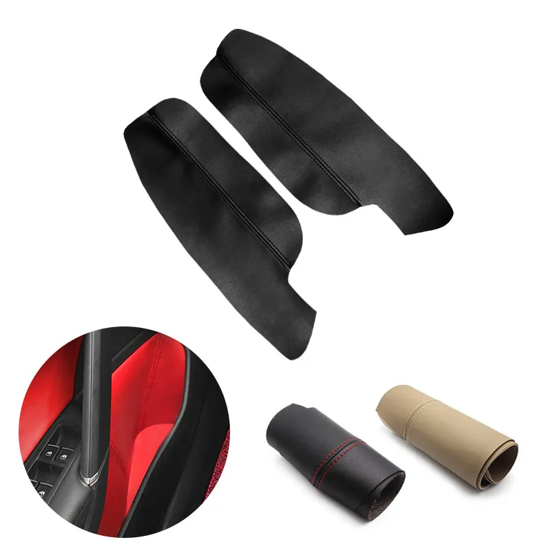 2pcs Microfiber Leather Car Interior Front Door Handle Armrest Cover Protective Trim For VW Caddy 2014 2015 2016