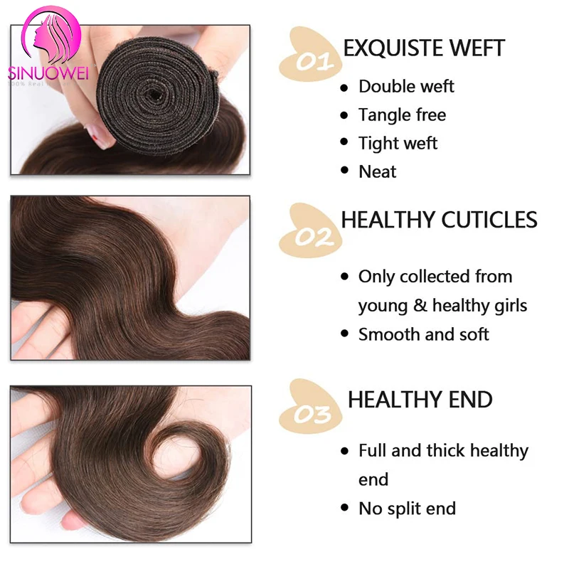 Chocolate Brown Human Hair Bundles With Closure #4 Brazilian Body Wave Bundles With Transparent Lace Frontal Closure Extensions