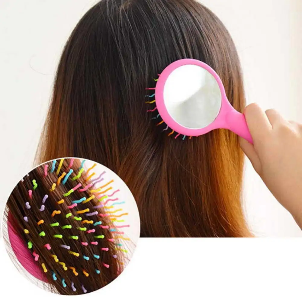 Comb 2 in 1 Girl Rainbow S-Curl Wave Brush Mirror Anti-static Massage Hairbrush