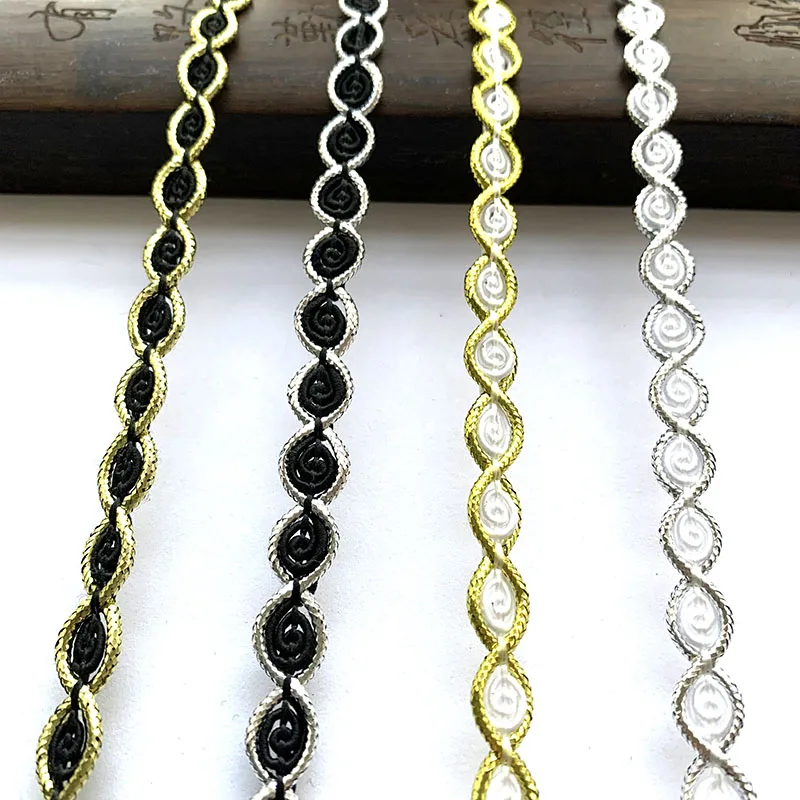 5m/16.4ft Each Pack Black Silver Trim Ribbons HanMade DIY Curve Sewing Centipede Wedding Craft Curtain Clothes Fabric Accessory