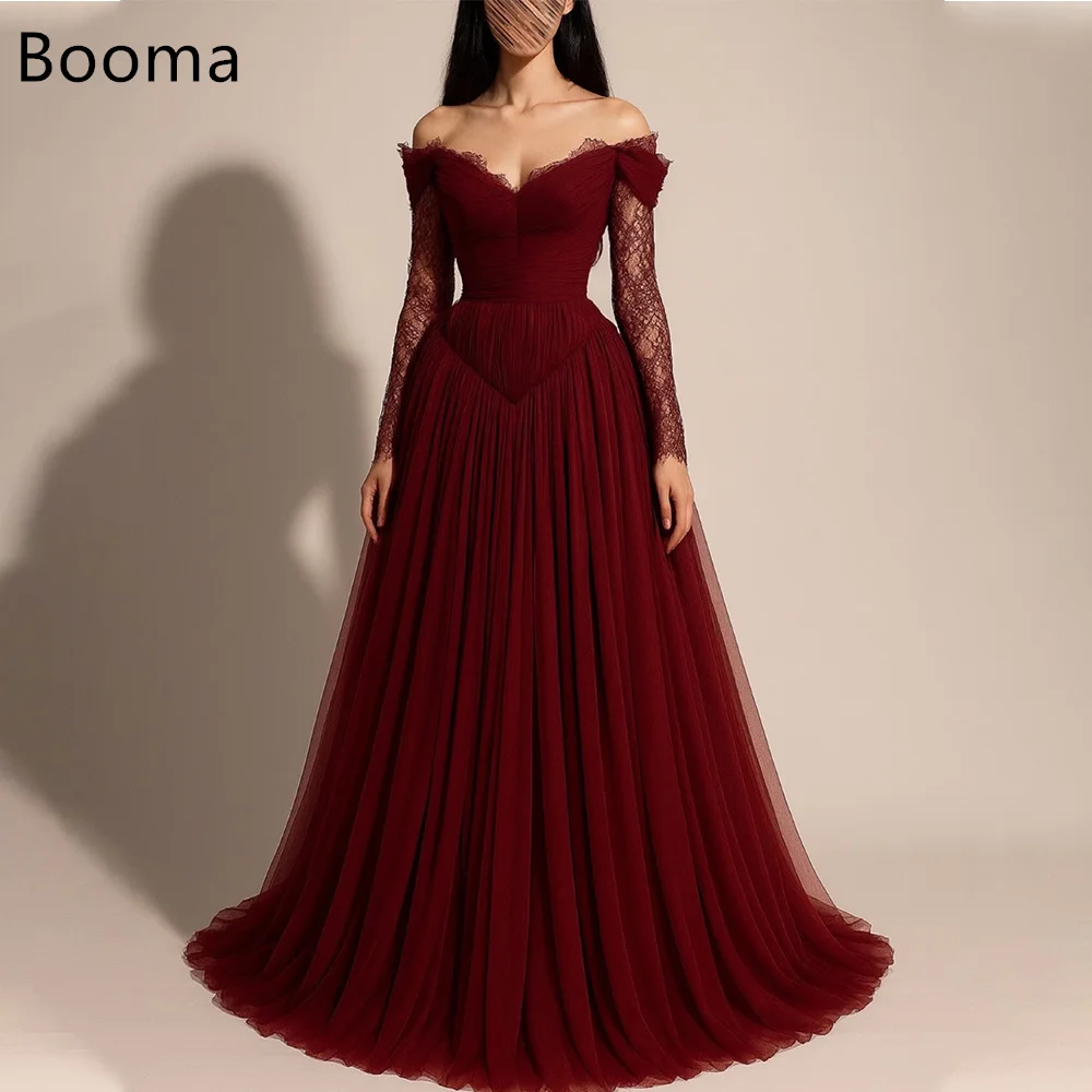

Booma A-Line Elegant Tulle Lace Prom Dresses Off The Shoulder Formal Gowns for Women Long Flower Evening Dress Customized 2025