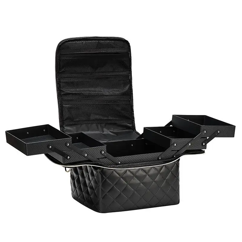 Women Makeup Bag Travel Make up Case with trays Portable Cosmetic Organizer Bags Toiletry Bag for Women PU leather Makeup Case