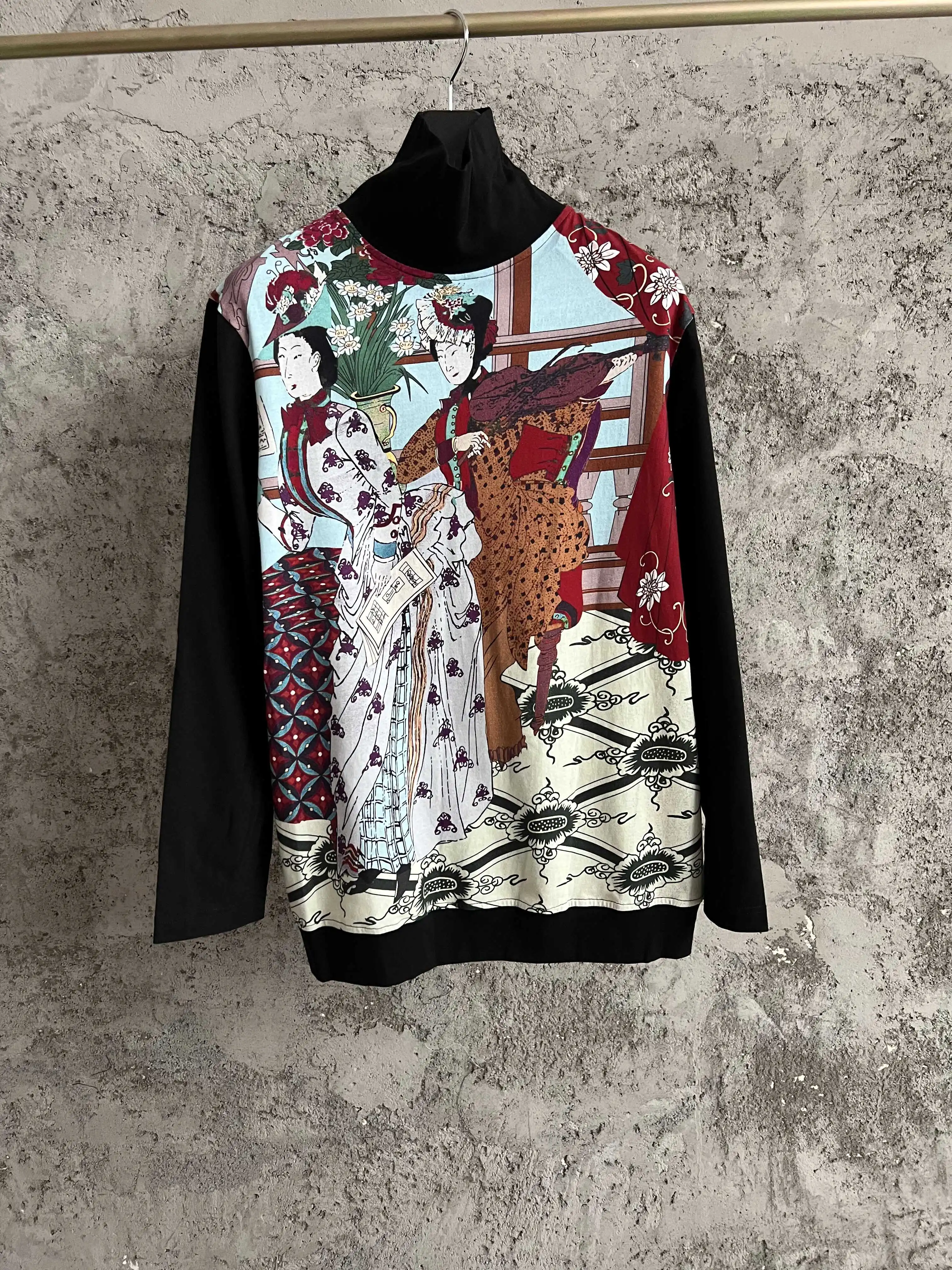 

Lu Ming Pavilion material patchwork printed wool long-sleeved sweatshirt, senior knitted sweater