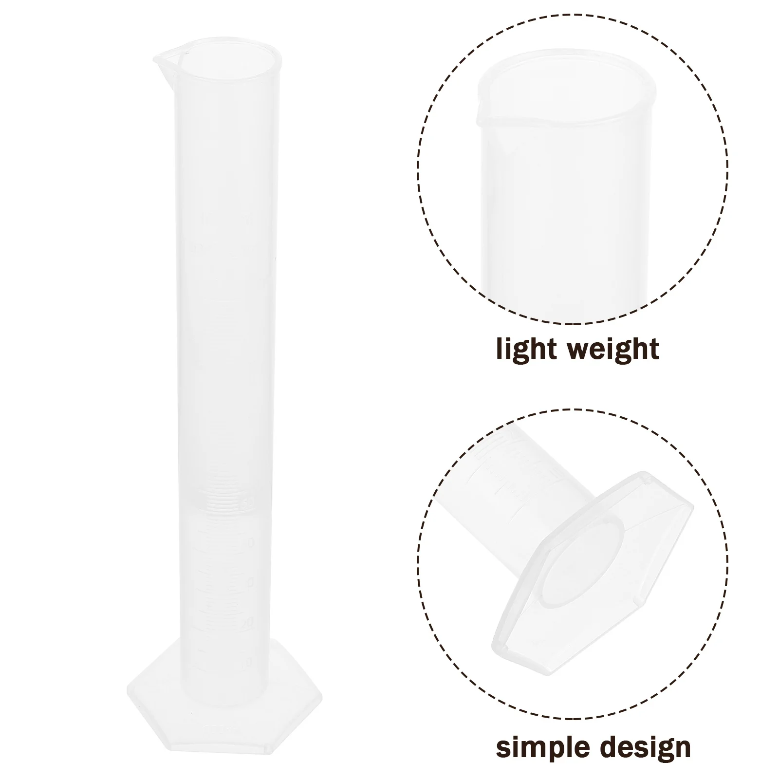 100 مللي أسطوانة بلاستيكية متدرجة أداة قياس مختبر العلوم دقيقة غير ترطيب سطح قاعدة مقاومة لفة للمنزل المختبر