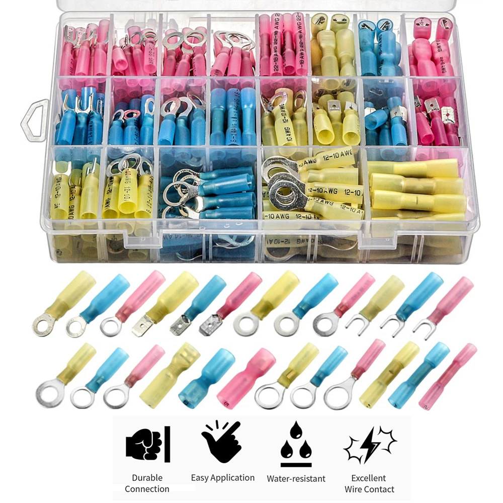 540/510/250/120 szt. Złącza przewodów elektrycznych termokurczliwych wodoodporny izolowany pierścień Spade Splice zaciski Butt Kit