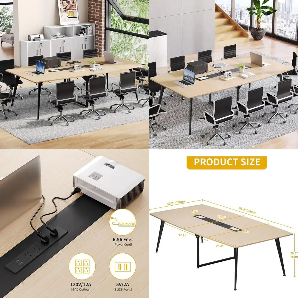 

Конференц-стол 8T, 94,5-дюймовый стол для совещаний в форме лодки с розетками и кабель-каналом, для семинаров или конференц-залов, B