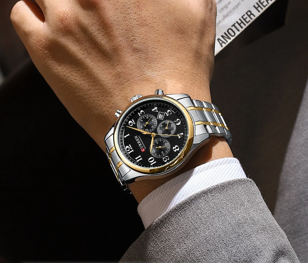 CURREN Modische Sport-Chronograph-Herrenuhr mit Edelstahlarmband, Automatisches Datum, Lässige Quarz-Armbanduhr, Relogio Masculino – Detail 11
