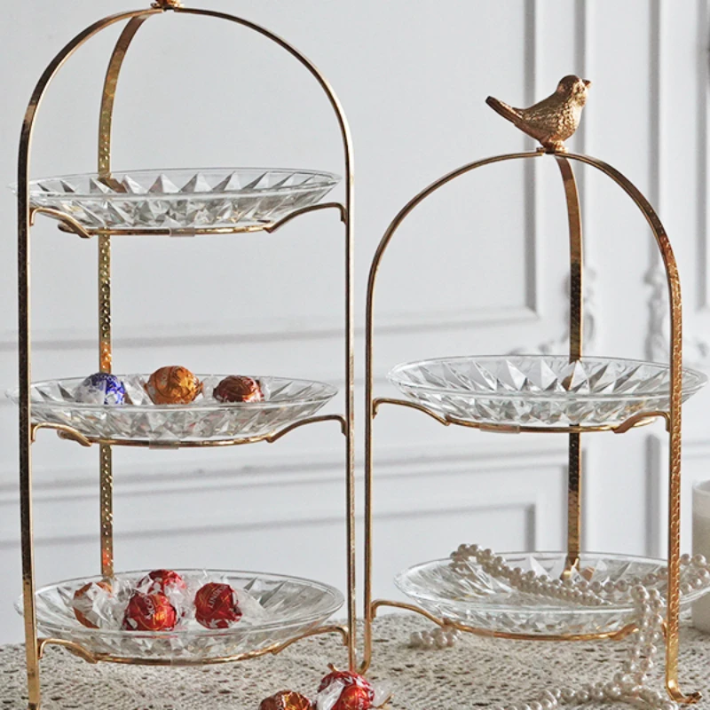 

BJ05 Modern Simple Luxury Golden Glass Cake Dessert Fruit Tray Wedding Photography Prop Dim sum Rack