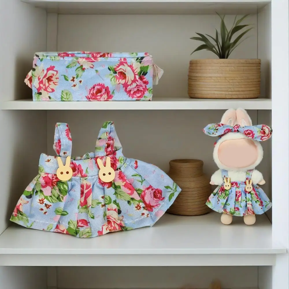 

17cm For Labubu Doll Clothes Accessories Sweet Floral Dress With Headband Plush Dolls Change Clothing Gifts Pretend Play Toys