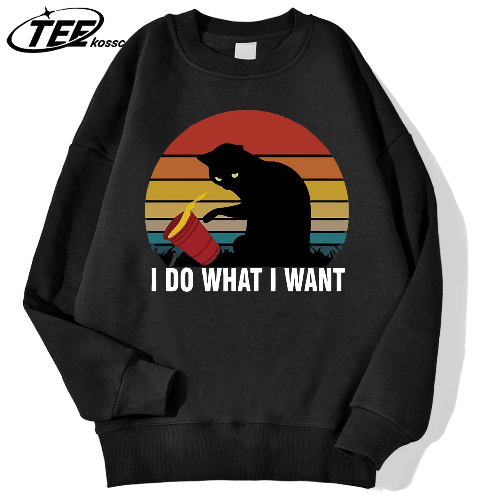 

Толстовка с принтом Cat Do What It Want, мужская свободная одежда с круглым вырезом, осенние флисовые модные пуловеры унисекс, повседневные с длинным рукавом