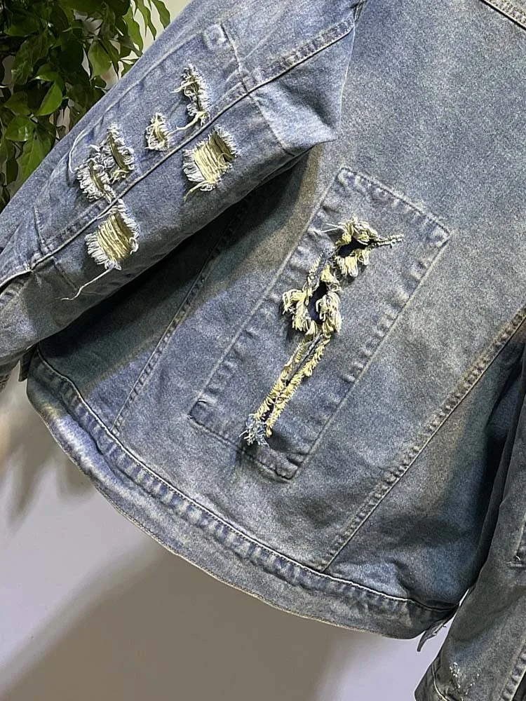 Winter Lady Real Fox Fur Collar Detachable Jacket Thick Warm Rabbit Fur Inner Denim Coat Loose Fit Batwing Sleeve Puffer Jackets