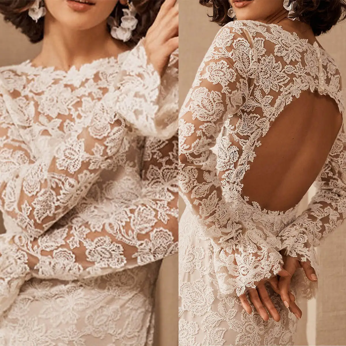 Gorgeous Long Sleeves Wedding Shawl Bridal Bolero Lace Backless Bridal Wedding Shawl Bride Coat Wedding Accessories Custom Made