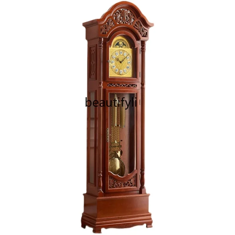 The Grandfather Clock European Luxury Mechanical Clock Solid Wood Chinese Style Villa Standing Grandfather Clock Retro