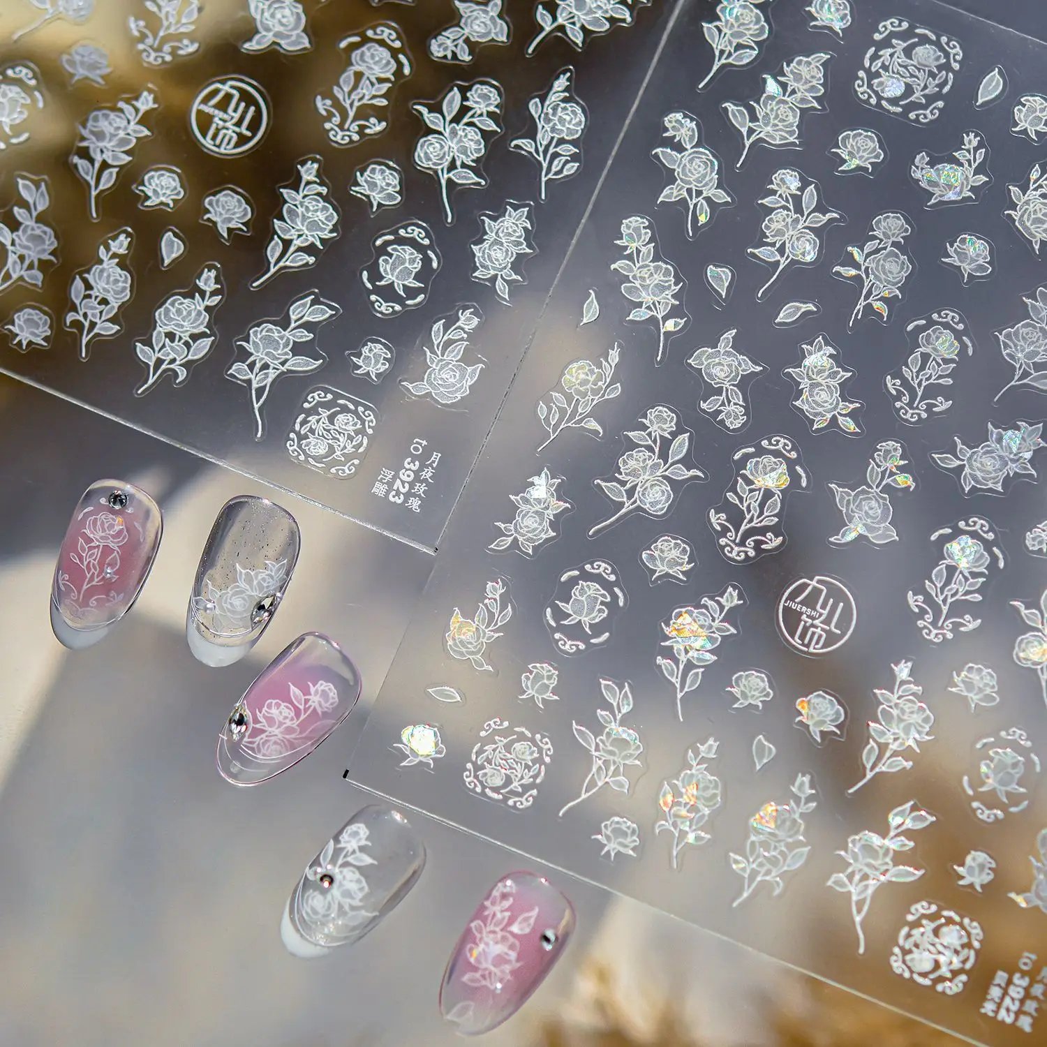 

Elegant Vase Rose Nail Art Stickers 5D Plum Blossom Daisy Vase Flower Nail Art Decorations Stickers DIY Adhesive Manicure Decals