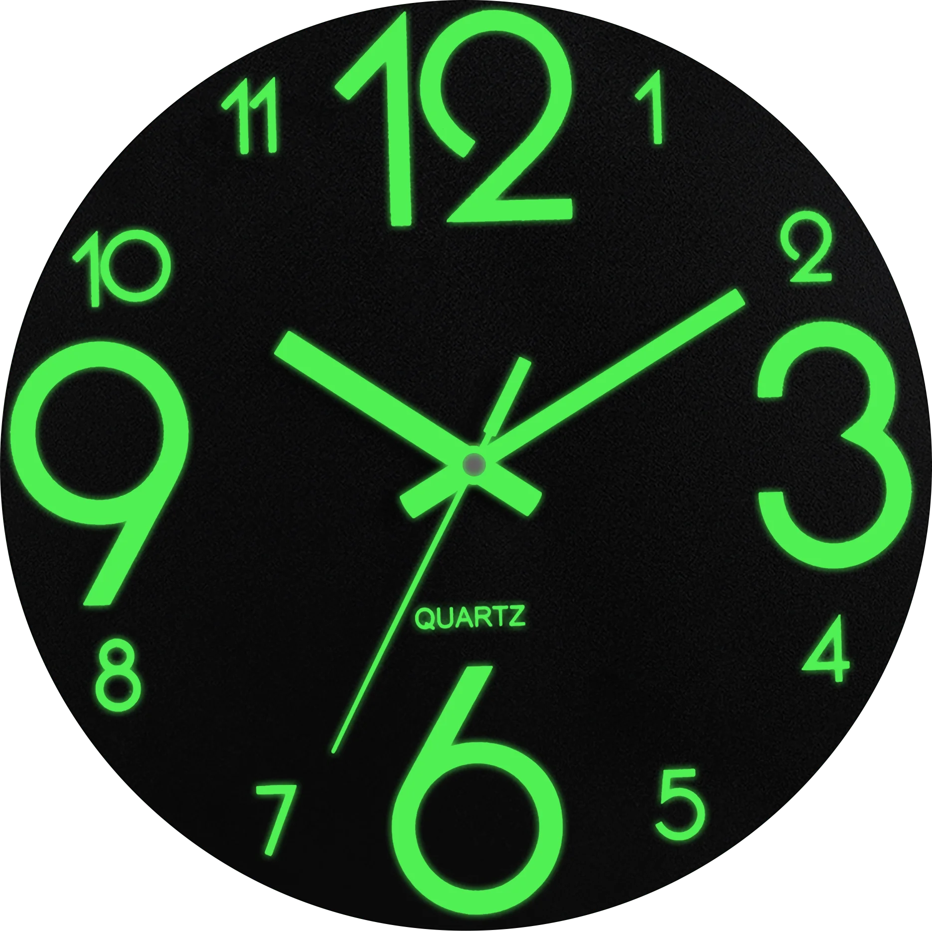 Runde, im Dunkeln leuchtende 1010-Wanduhr mit leuchtenden Zahlen, Quarzwerk, Holzmaserungs-Finish – perfekt für Zuhause und Büro