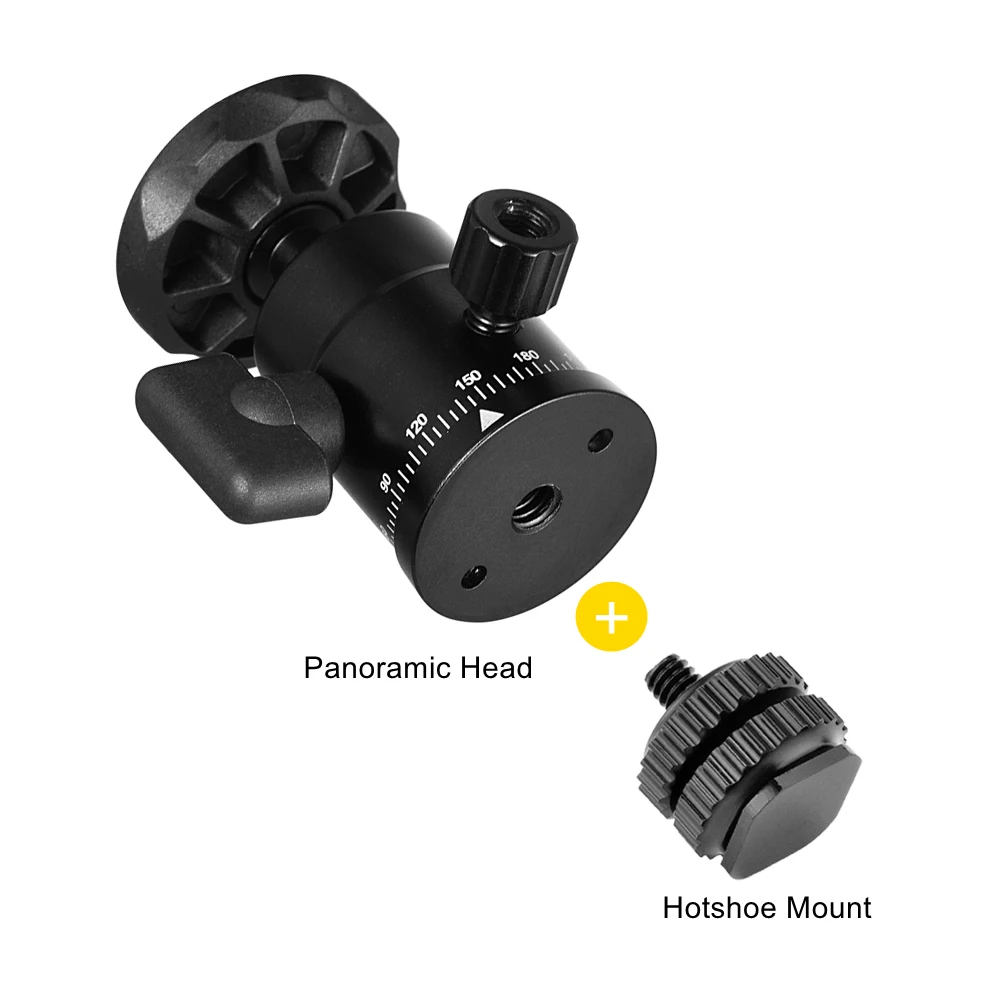 Mini Ball Head Panoramic Tripod Head 1/4\'\' Hot Shoe Mount for DSLR Camera Camcorder Monitor Smartphone Light Microphone Slider