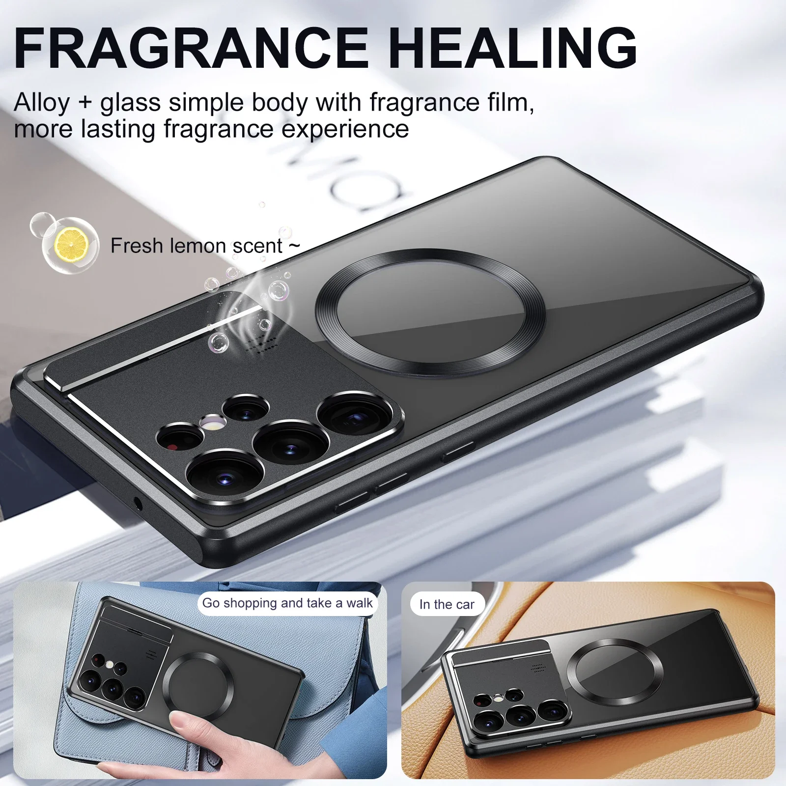 

Metal Aluminum Alloy Magnetic Case For Samsung Galaxy S23 Ultra S24 S21 S22 Note 20 Ultra Aromatherapy Lens Holder Charger Cover