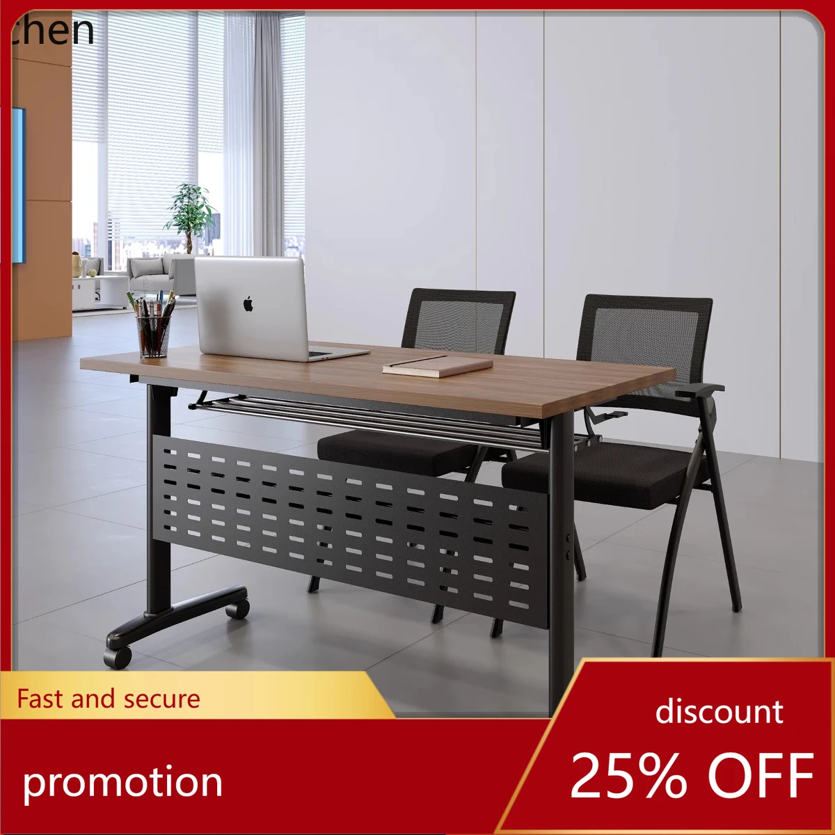 

ZMLfolding training table and chair combination meeting strip table splicing mobile double rollover table