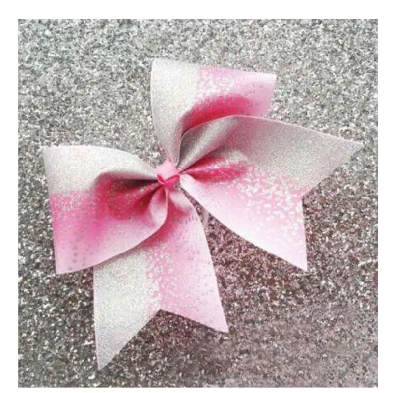 10pieces New  Silver Glitter Ombre Cheer Bow Cheerleading Dance 7.5inch Hair Bow With Elastic Rubber Band