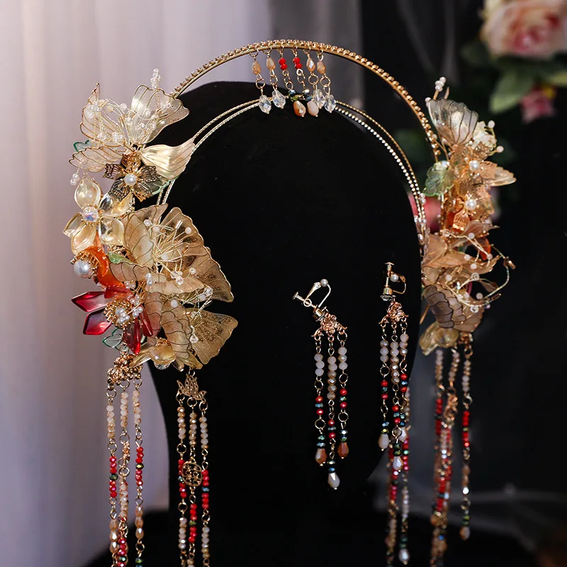 Chinese Bride Hand-made Liquid Flower Ancient Costume Hair Crown Bridal Hair  Accessories