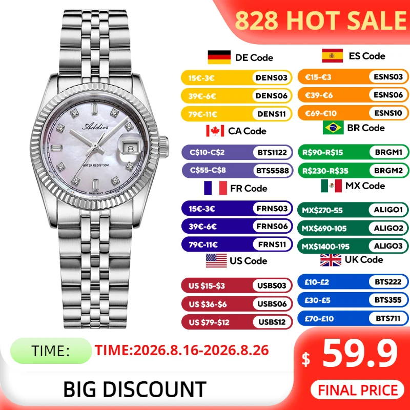 ADDIES Saphirglas Paaruhren Business 316L Edelstahl 50m Wasserdicht Elegante Paar-Quarz-Armbanduhr Geschenk 2026 Neu