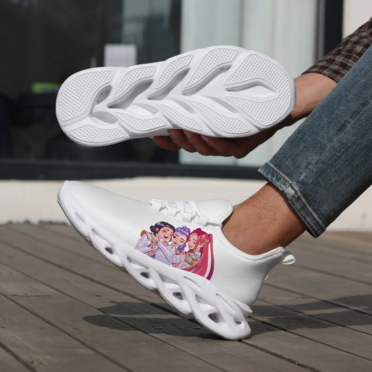 

Cartoon Witch Hunter Team Fashion Printed Hollowed-out Flying Woven Flat Low-top Large-sized Lace-up Casual Sports Shoes