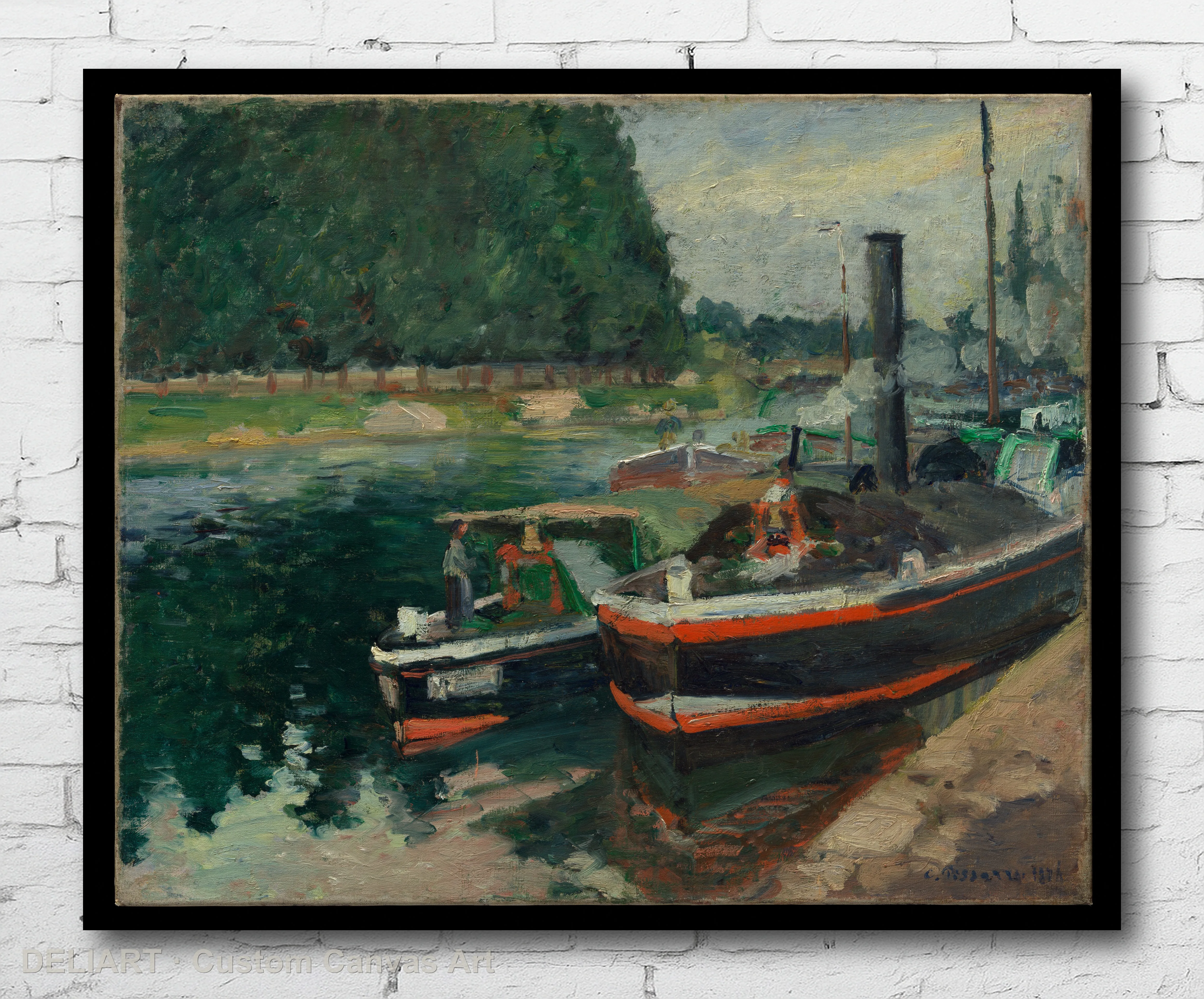 

Barges at Pontoise by Camille Pissarro - Impressionist Fine Art Canvas Wall Art Poster Print Vintage Home Decor Unframed