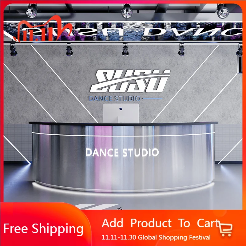 

Luxury Curved Reception Desks Modern Shelves Restaurant Company Desks Beauty Minimalist European Comptoire Accueil Furniture