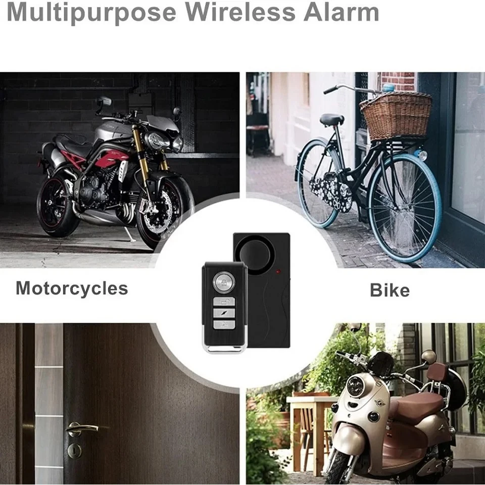 ELECTOP Allarme antifurto per bicicletta 113dB Vibrazione wireless Telecomando Porte e finestre Allarmi per moto Protezione di sicurezza