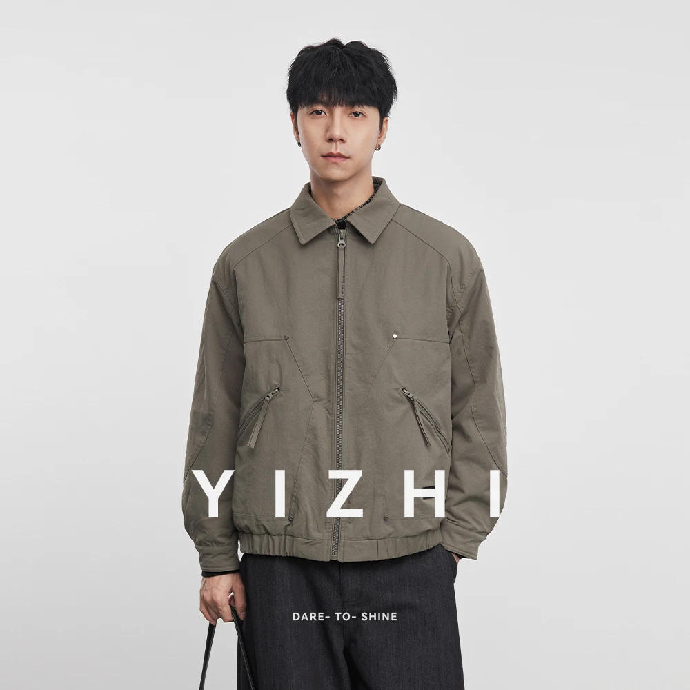 Giacca casual da uomo con zip intera 2025 Inverno Nuovo colletto con risvolto Tasche multiple Design Capispalla a maniche lunghe antivento Top