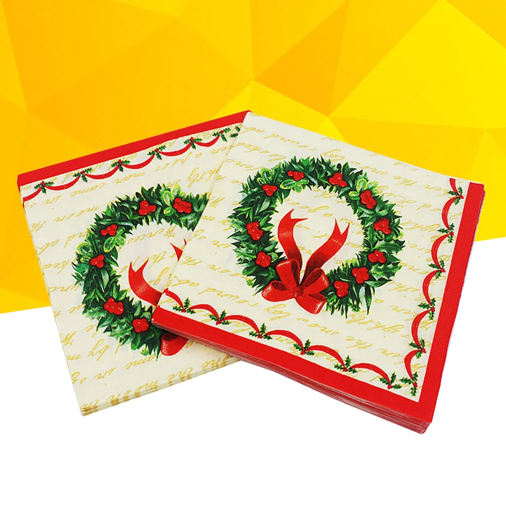 100 قطعة مناديل عيد الميلاد المطبوعة مع تصميم جارلاند مناديل لحفلات العشاء من لب الخشب الفاخر لحفلات أعياد الميلاد