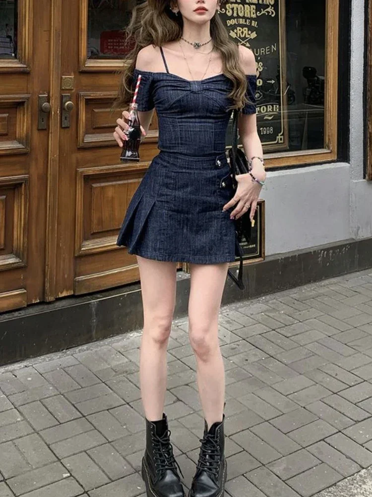 

France Fashion Vintage Chic 2 Piece Sets Women Solid Elegant Mini Skirt Suit Female High Street Y2k Casual Slim Set Summer 2025