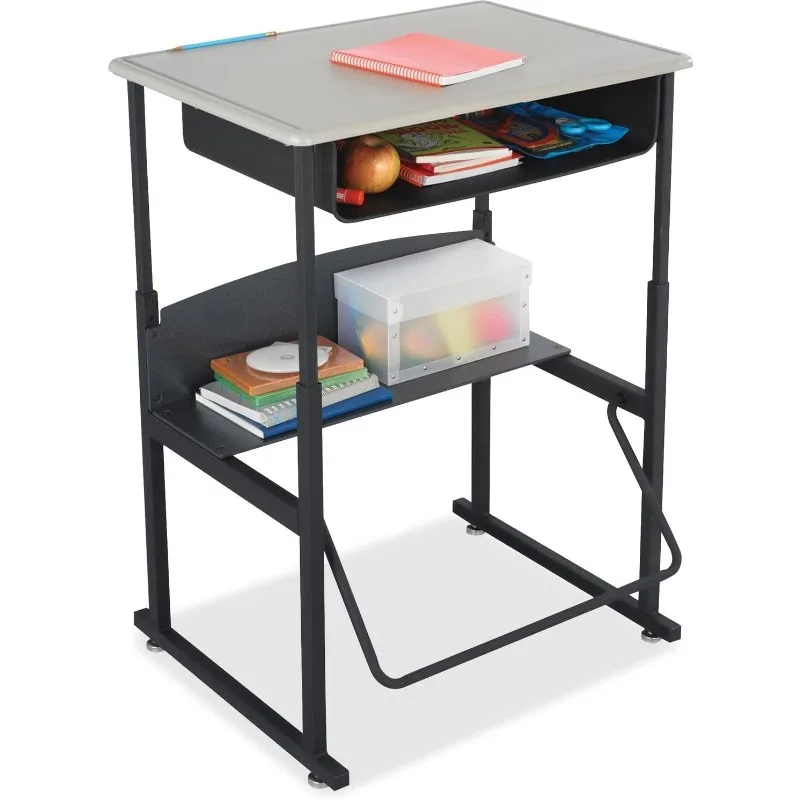 AlphaBetter Stand-Up Student Desk with Book Box, Features a Swinging Pendulum Footrest Bar & a 28” W x 20” D Durable Desktop