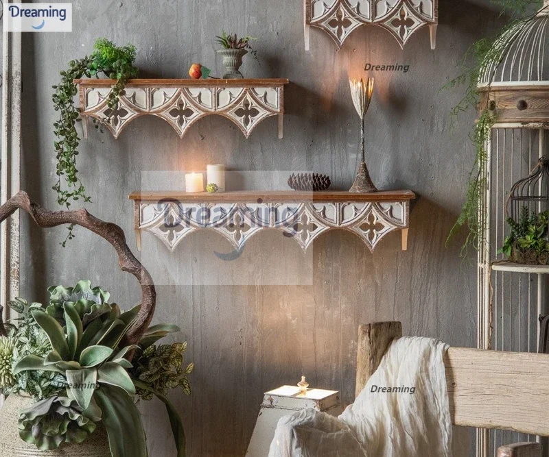 

B & B living room decorative wall rack retro style shooting props American old restaurant shelf cafe background wall