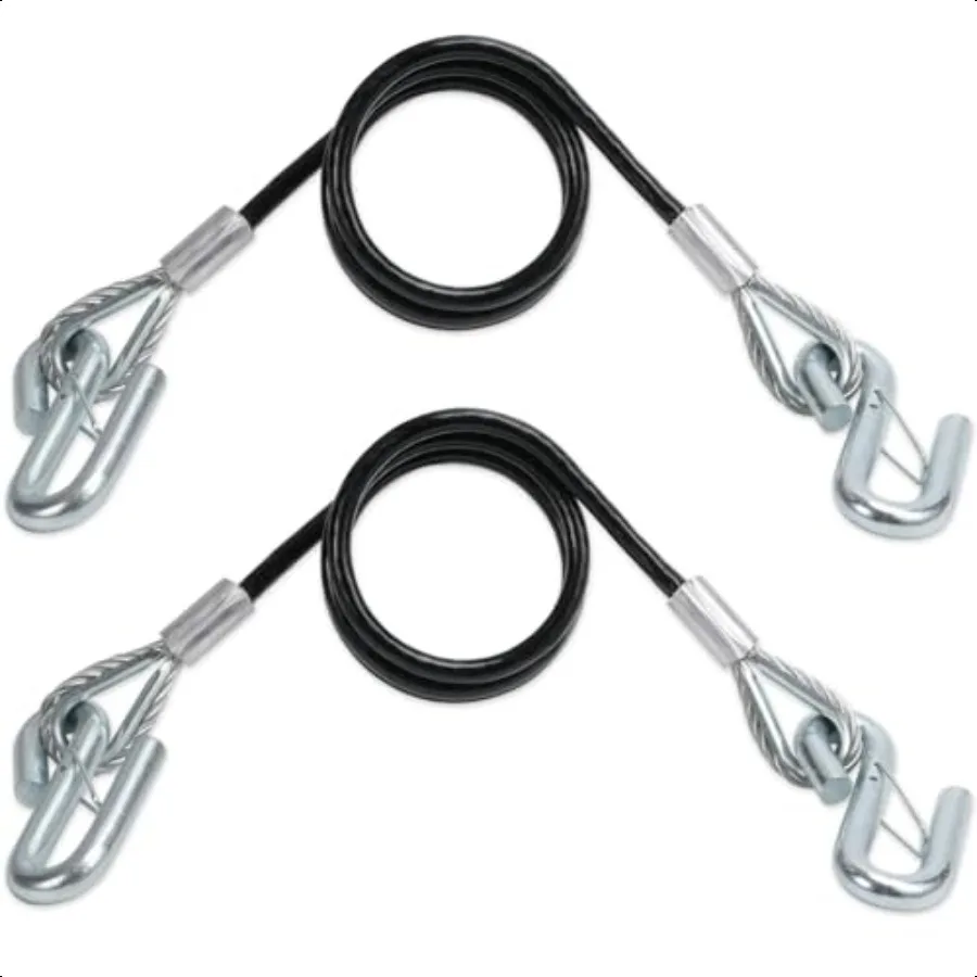 

48" Trailer Safety CableselfCoiling Towing Coiled Safety Cables with VinylCoated 7 16" Ssnap Hooks with Safety Latches 5 000 Lb