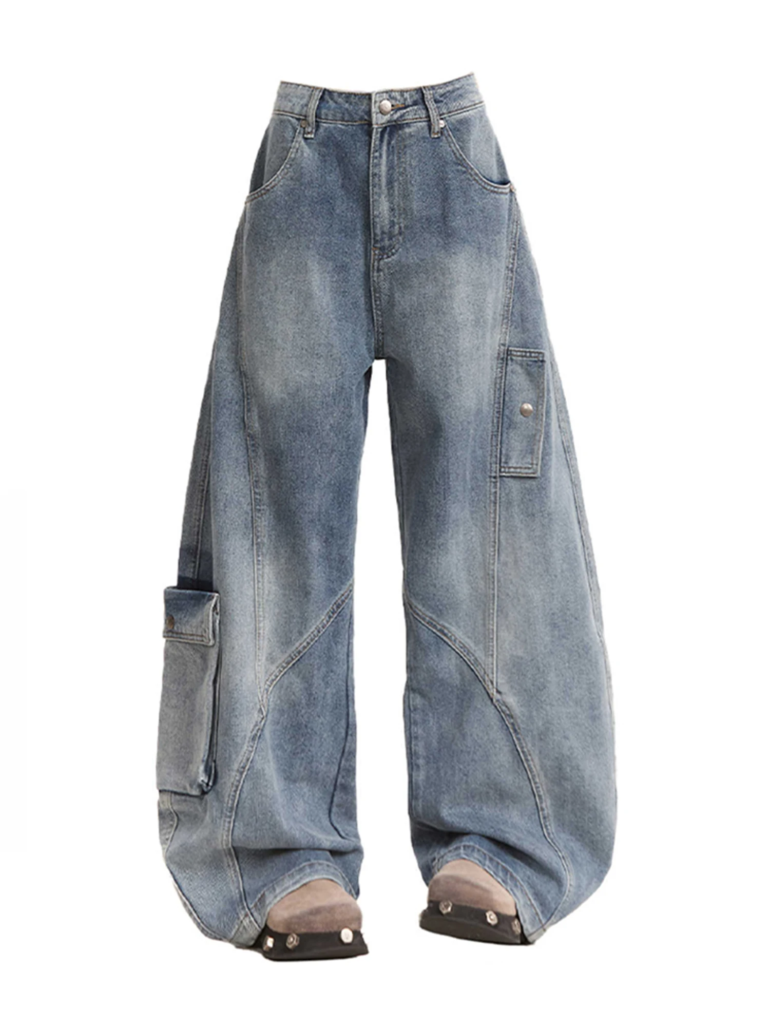 

Женские синие джинсы-карго Y2k, винтажные мешковатые широкие джинсовые брюки в стиле Харадзюку, японский стиль 2000-х годов, джинсы большого размера, брюки, одежда