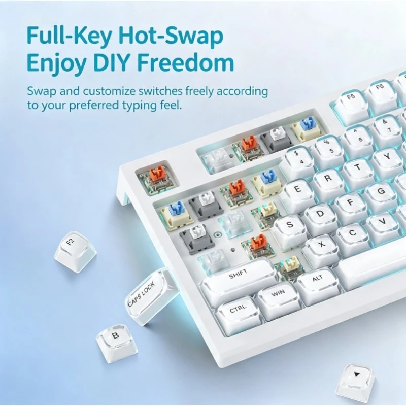 LT84 three-mode hot-swappable wireless bluetooth mechanical keyboard customized wired green axis e-sports gaming keyboard