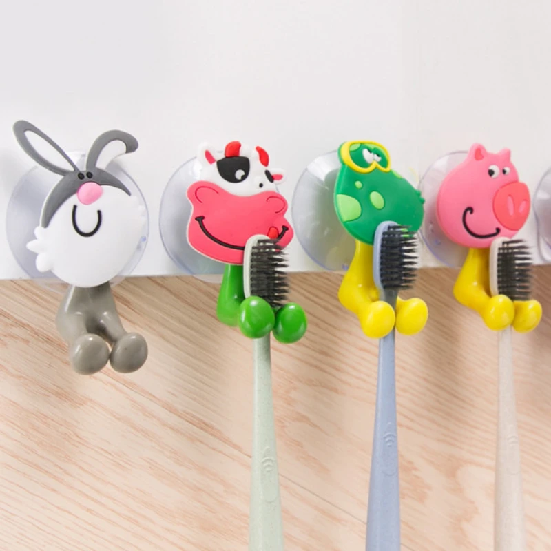 1PC Creative Cute Cartoon Animal Suction Cup Toothbrush Holder Tooth Brush Wall Clip Bathroom Decor Accessories Universal Hook