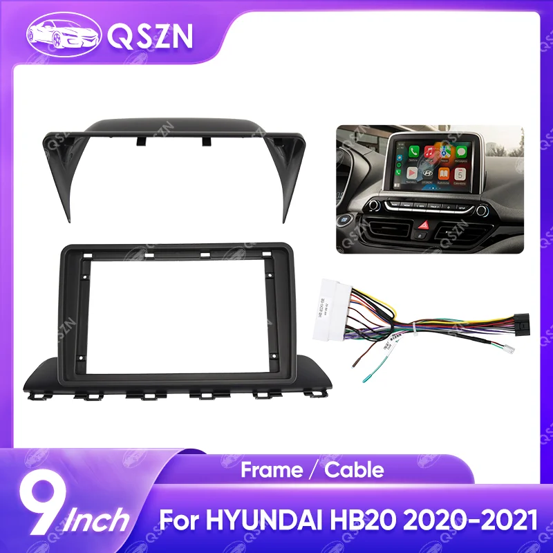 

QSZN 9 INCH Car Radio Frame Radio Fascia Panel Kit For HYUNDAI HB20 2020-2021 LHD/RHD Matten Black DVD GPS MP5 Panel Frame