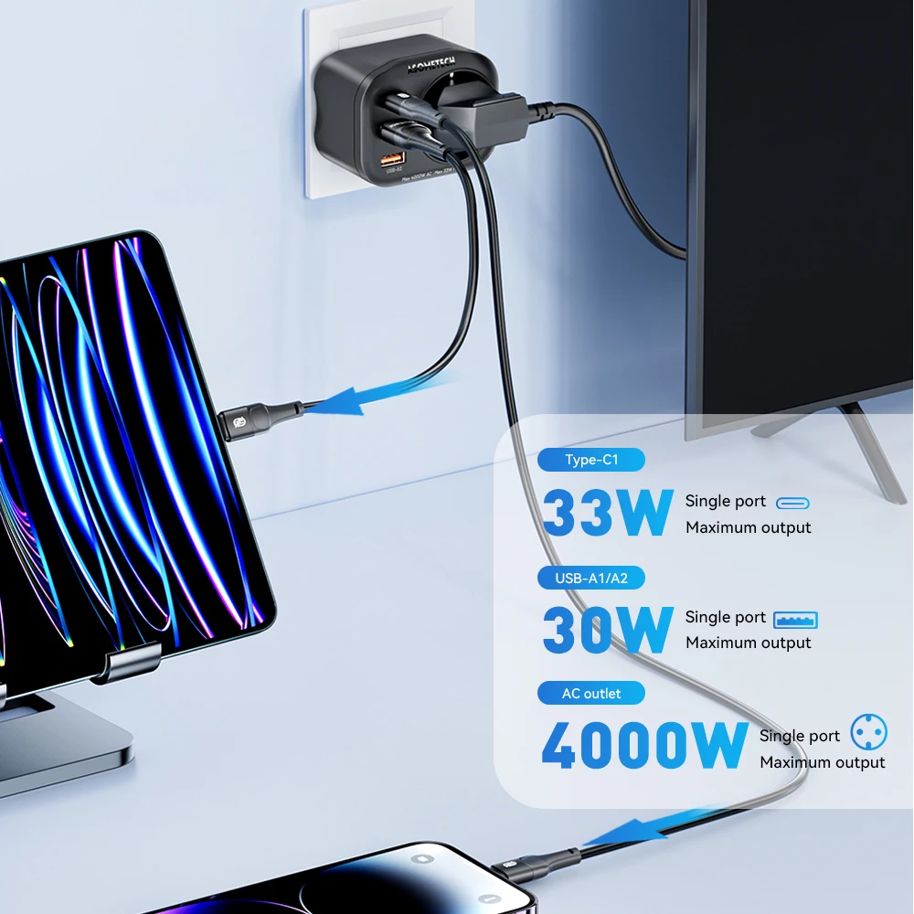 33w gan carregador 4-em-1 4000w ac tomadas tira de energia pd pps usb tipo c parede carregamento rápido para iphone 17 16 pro max samsung xiaomi