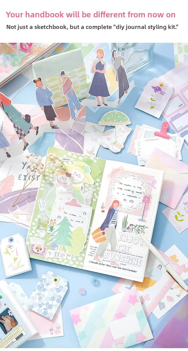 Journal GO 64-teiliges Inspirations-Scrapbook-Dekorationsmaterial-Set mit Materialpapier, Aufklebern, Briefkarten, DIY-Collage-Journal – Detail 9