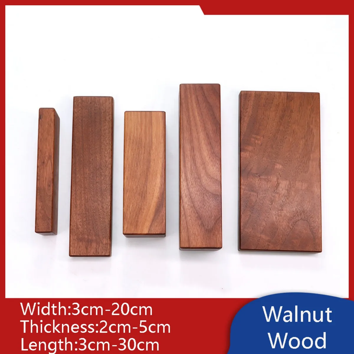 Rectangular Walnut Bar Long Wood Block Solid Wooden Stick with Rounded Corners for DIY Furniture 3cm-30cm