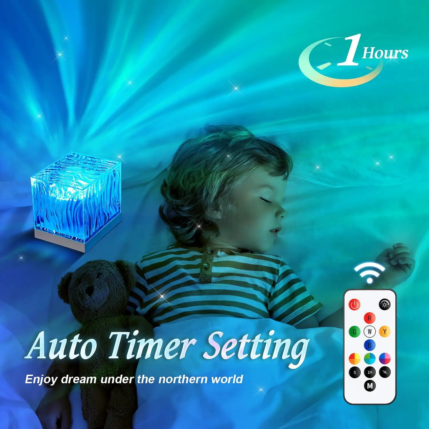 LED Crystal Lamp Aurora Northern Light Projector Night Light Remote & Timer 17 Colors Water Ripple Lamp for Bedroom Sunset Light