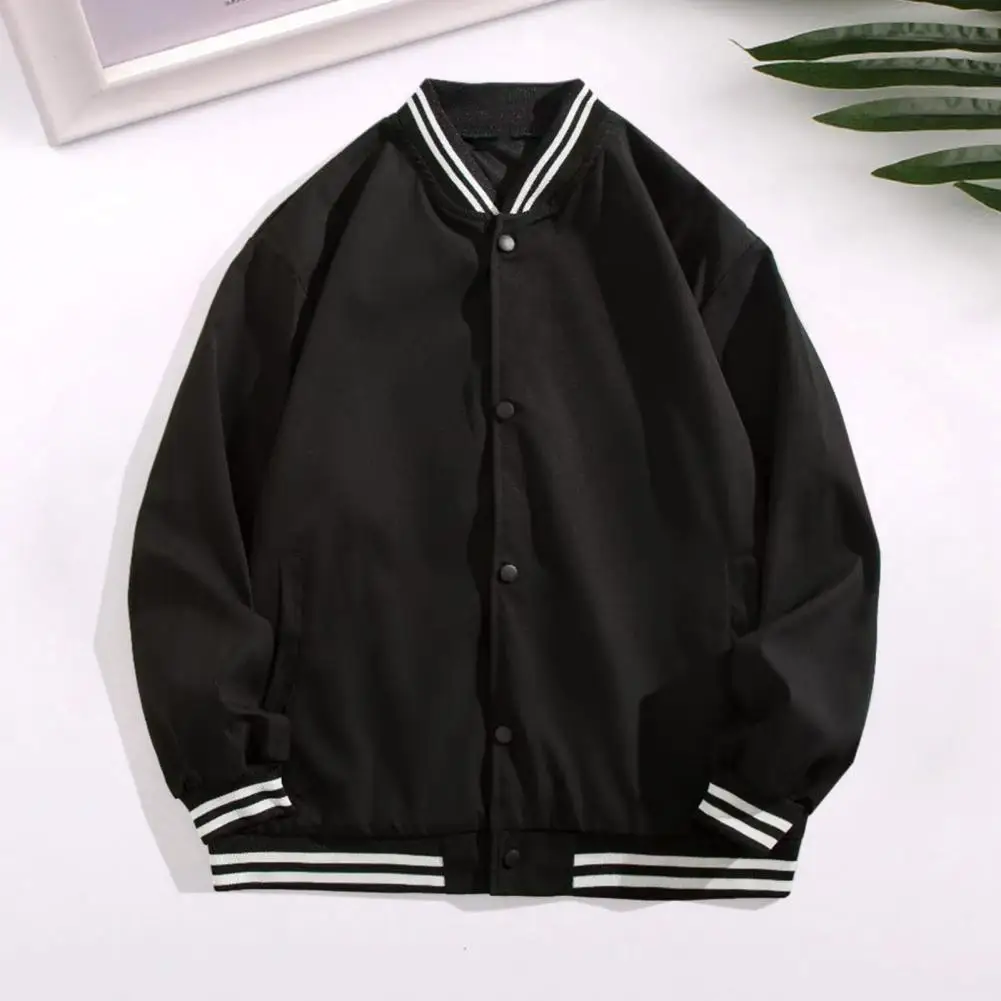 Baseball Jacket Hip-hop Style Jacket Contrast Color Stand Collar Men's Baseball Coat Stylish Spring/fall Streetwear