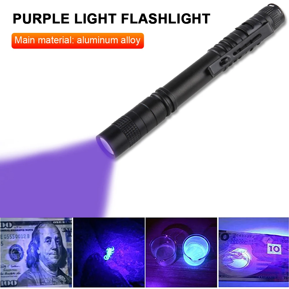 395nm 3W  Penlight Portable LED Pen Flashlight IPX4 Waterproof with Clip Banknote Pet Urine Stains Detector Pocket Torch Lamp