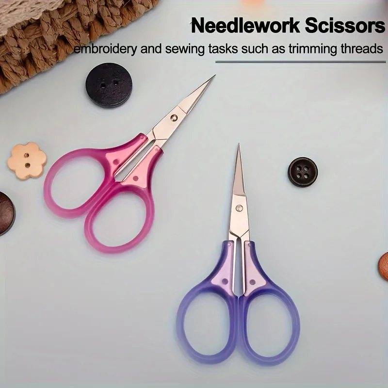 1Pack random Colors Round Head Mini Safety Scissors-Multi-Functional Stainless Steel Craft& Beauty Scissors,Purple& Pink